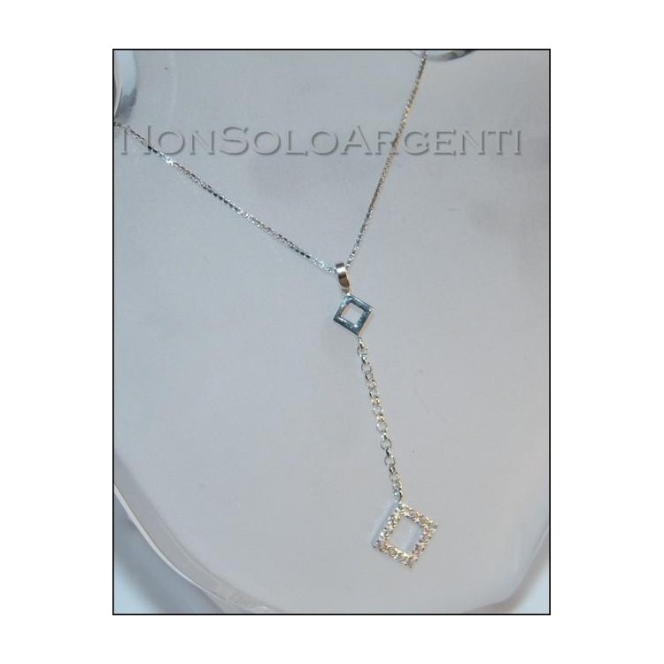 NSA|Argento 925 : Collana girocollo veneziana con ciondolo lungo rombetti e zirconi