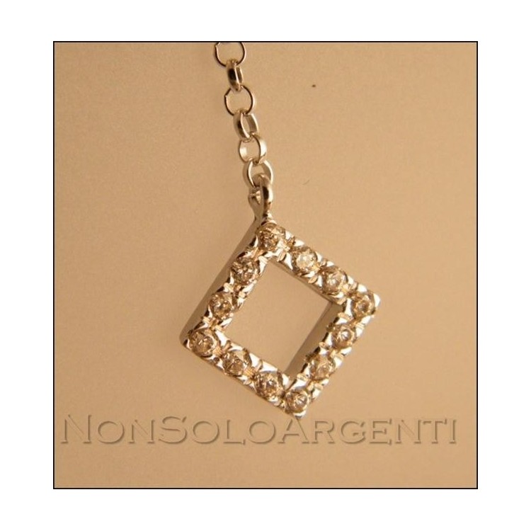 NSA|Argento 925 : Collana girocollo veneziana con ciondolo lungo rombetti e zirconi