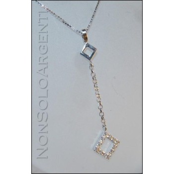 NSA|Argento 925 : Collana girocollo veneziana con ciondolo lungo rombetti e zirconi