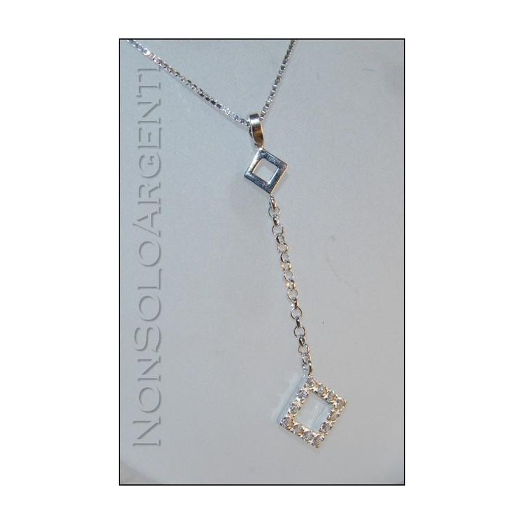 NSA|Argento 925 : Collana girocollo veneziana con ciondolo lungo rombetti e zirconi