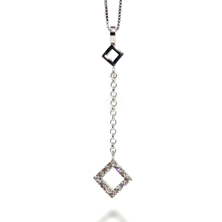 NSA|all 925 silver necklace, long pendant with zircons, rhombuses, rhombuses for women