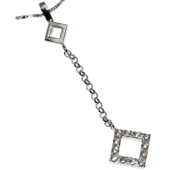 NSA|collana tutto argento 925 girocollo ciondolo lungo zirconi rombi rombetti donna