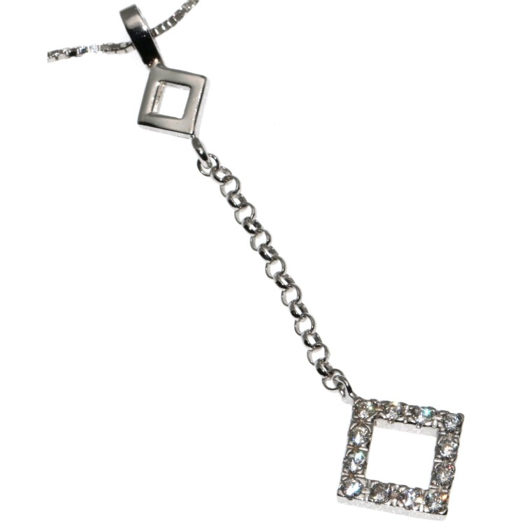 NSA|collana tutto argento 925 girocollo ciondolo lungo zirconi rombi rombetti donna