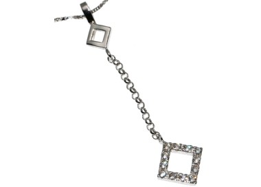 NSA|collana tutto argento 925 girocollo ciondolo lungo zirconi rombi rombetti donna