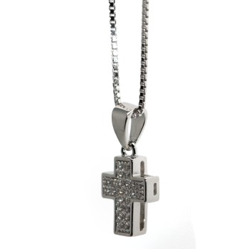 NSA|925 silver cross necklace with small white zircons for women