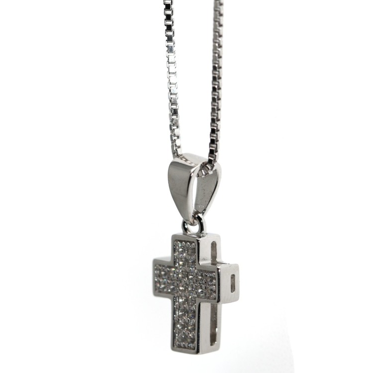 NSA|925 silver cross necklace with small white zircons for women