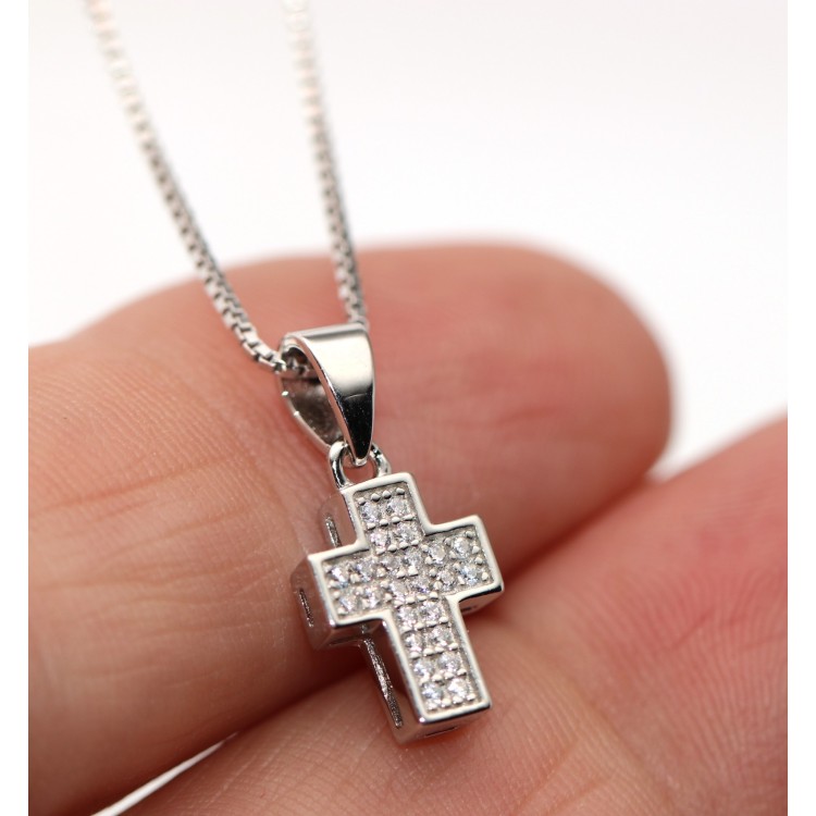 NSA|Collana argento 925 croce piccola zirconi bianchi donna NALBORI