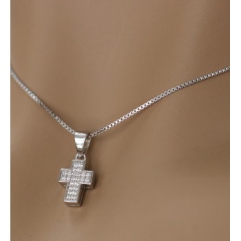 NSA|Collana argento 925 croce piccola zirconi bianchi donna NALBORI