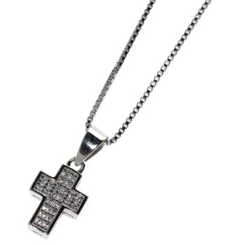 NSA|925 silver cross necklace with small white zircons for women
