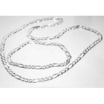 NSA|ARGENTO 925 : Collana e Bracciale uomo catena figaro 5 mm modello 3 + 1 sbiancata e piena