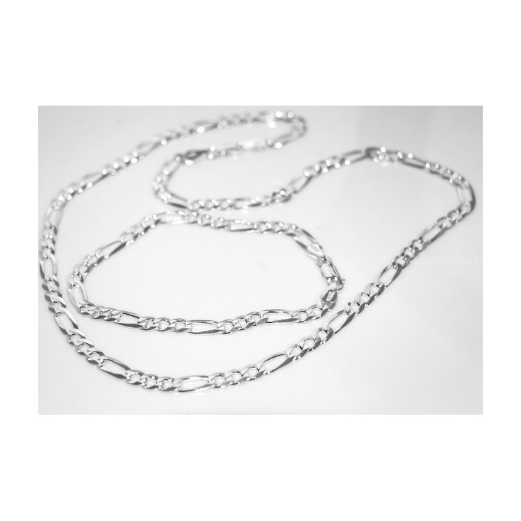 NSA|ARGENTO 925 : Collana e Bracciale uomo catena figaro 5 mm modello 3 + 1 sbiancata e piena