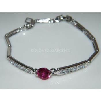 NSA|Semi-rigid tennis bracelet with magenta and white zircons in rhodium-plated brass 18kgf for women