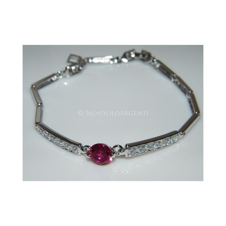 NSA|Semi-rigid tennis bracelet with magenta and white zircons in rhodium-plated brass 18kgf for women