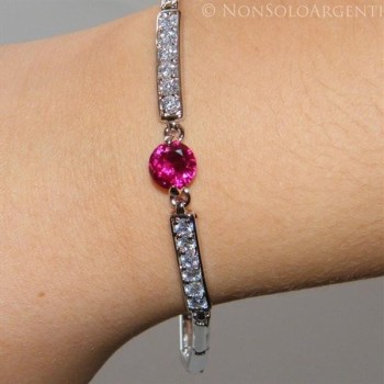 NSA|Semi-rigid tennis bracelet with magenta and white zircons in rhodium-plated brass 18kgf for women