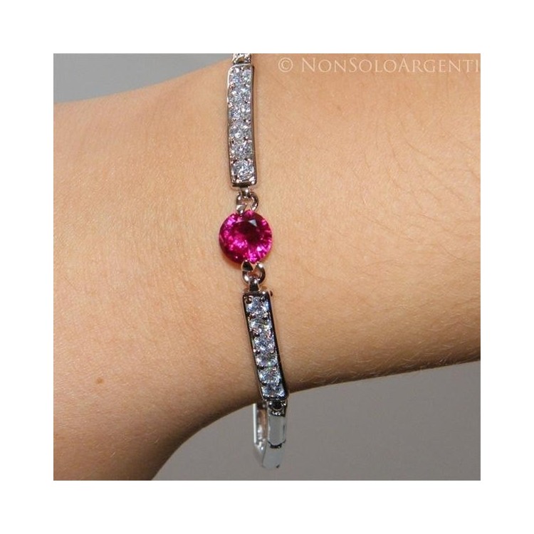 NSA|Semi-rigid tennis bracelet with magenta and white zircons in rhodium-plated brass 18kgf for women