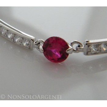 NSA|Bracciale Braccialetto donna modulare zircone grande magenta e bianchi ottone Laminato ORO 750 18kt