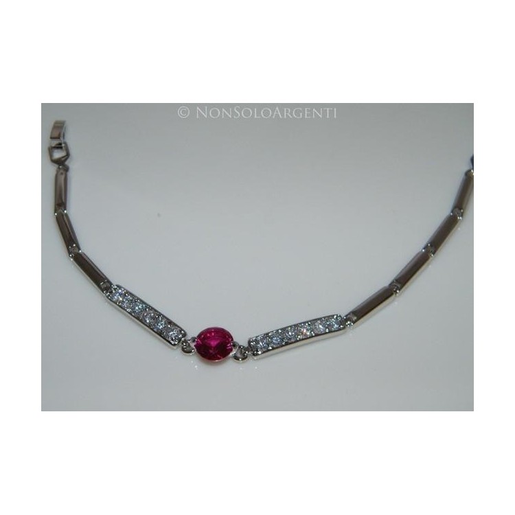 NSA|Bracciale semirigido tennis zircone magenta e bianchi ottone rodiato 18kgf donna