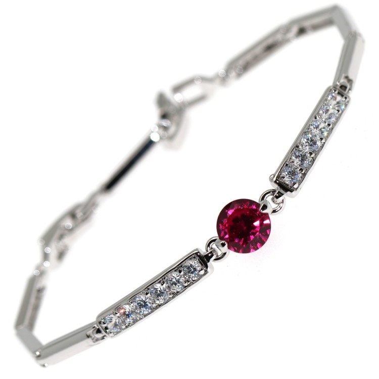 NSA|Semi-rigid tennis bracelet with magenta and white zircons in rhodium-plated brass 18kgf for women