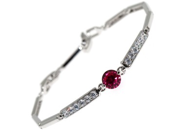 NSA|Semi-rigid tennis bracelet with magenta and white zircons in rhodium-plated brass 18kgf for women