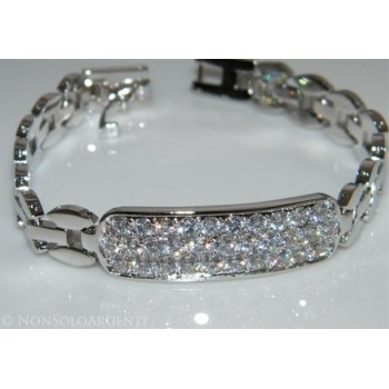 NSA|Bracciale Braccialetto  donna  targa pave' zirconi bianchi ottone Laminato ORO 750 18kt 17 cm