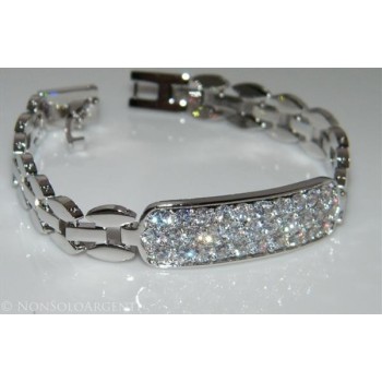 NSA|Bracciale Braccialetto  donna  targa pave' zirconi bianchi ottone Laminato ORO 750 18kt 17 cm