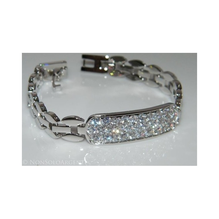 NSA|Bracciale Braccialetto  donna  targa pave' zirconi bianchi ottone Laminato ORO 750 18kt 17 cm