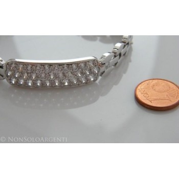 NSA|Pave' plate bracelet with white zircons in rhodium-plated brass 18kgf 17 cm for women tennis