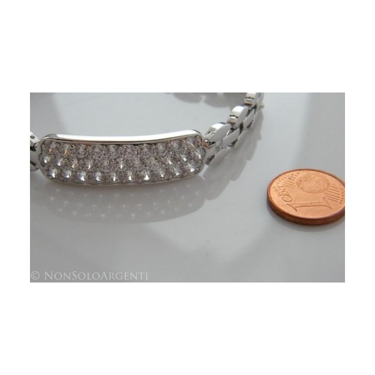 NSA|Pave' plate bracelet with white zircons in rhodium-plated brass 18kgf 17 cm for women tennis