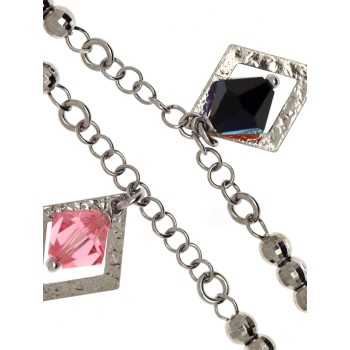 NSA|925 silver bracelet with satin rhombuses and pink or black Swarowski AB 18 cm
