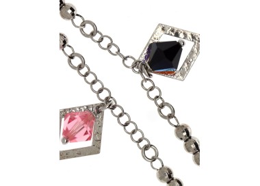 NSA|925 silver bracelet with satin rhombuses and pink or black Swarowski AB 18 cm