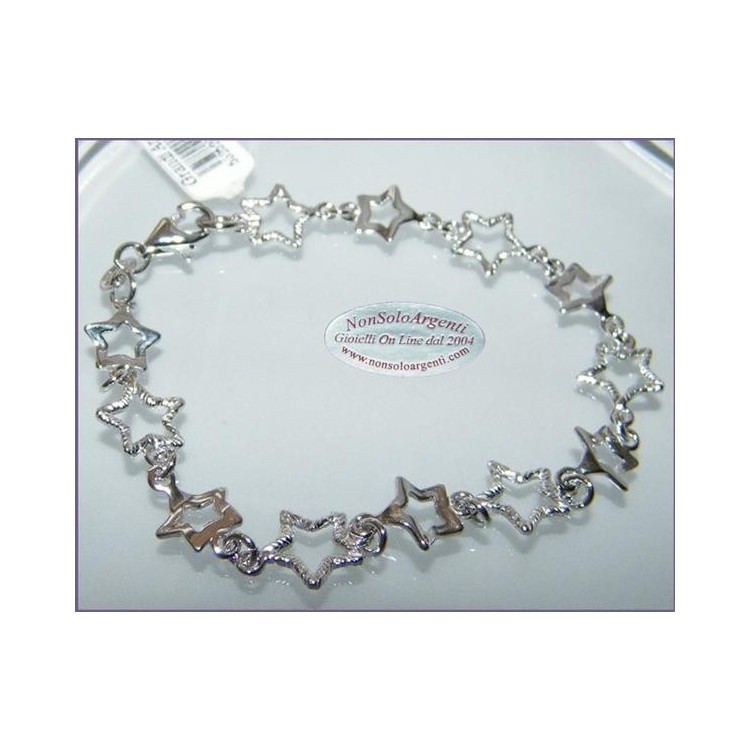 NSA|Argento 925 : Bracciale rodiato con stelli lisce e satinate