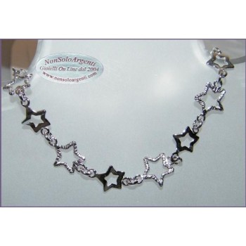 NSA|Argento 925 : Bracciale rodiato con stelli lisce e satinate
