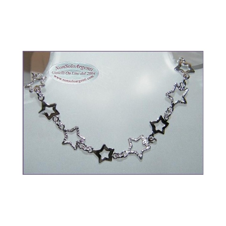 NSA|Argento 925 : Bracciale rodiato con stelli lisce e satinate