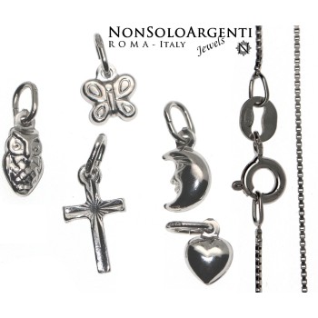 NSA|collana e ciondolo tutto argento 925 gufo mezza luna farfalla cuore croce bambini maschio femmina