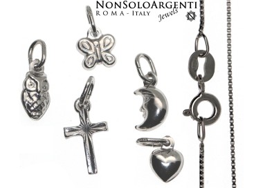 NSA|collana e ciondolo tutto argento 925 gufo mezza luna farfalla cuore croce bambini maschio femmina