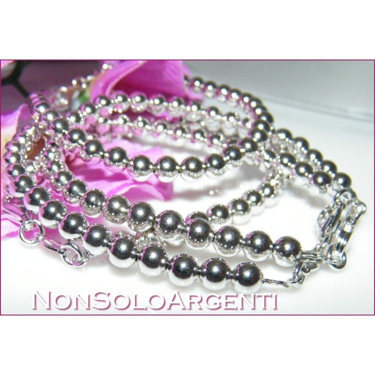 NSA|bracciale tutto argento 925 palline sfere grandi 5mm piene 17 cm donna