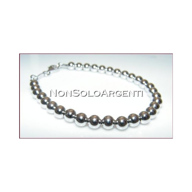 NSA|bracciale tutto argento 925 palline sfere grandi 5mm piene 17 cm donna