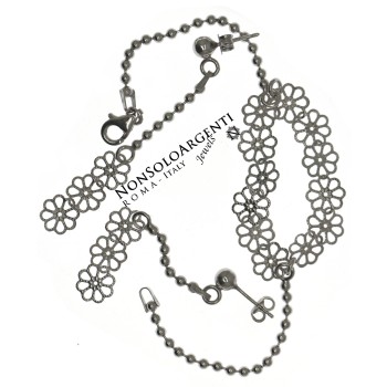 NonSoloArgenti|925 Silver: complete filigree Flowers Necklace Earrings and Bracelet balls