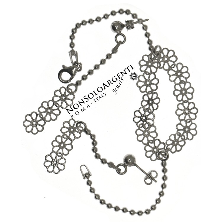 NonSoloArgenti|925 Silver: complete filigree Flowers Necklace Earrings and Bracelet balls