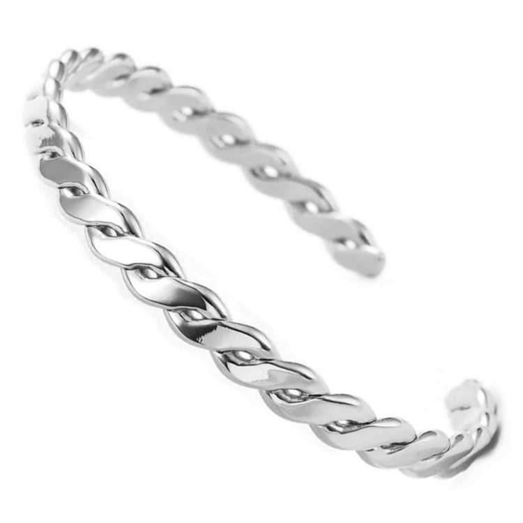 NSA|bracciale acciaio anallergico treccia treccina aperto rigido schiava donna NonSoloArgenti offerte