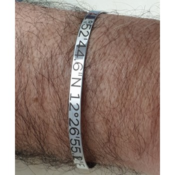 NSA|bracciale rigido aperto acciaio incisione coordinate al laser 5mm uomo NonSoloArgenti