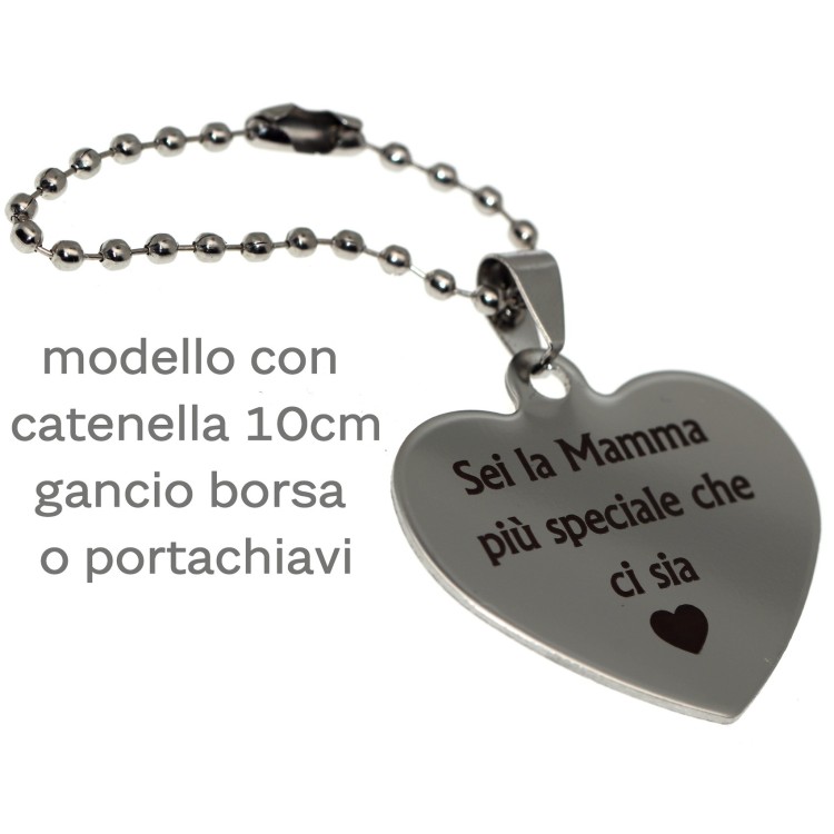 NSA|bag pendant, key ring, personalized written steel heart necklace