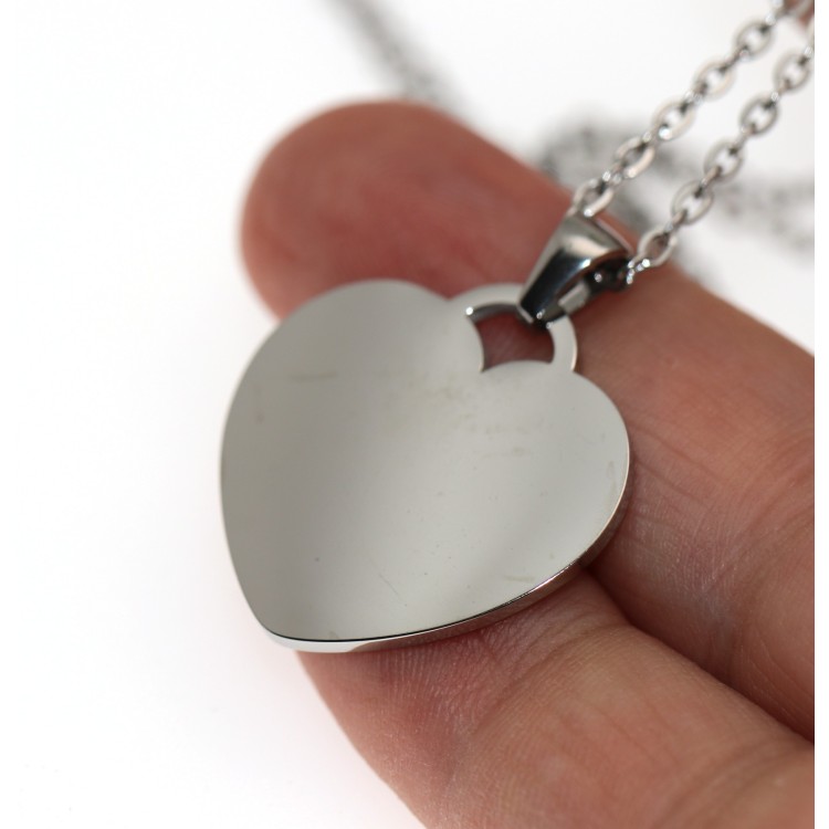 NSA|steel heart necklace personalized engraving mm25x25 chain 50 cm women