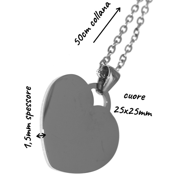 NSA|cuore incisione personalizzata mm25x25 catena 50 cm donna NonSoloArgenti