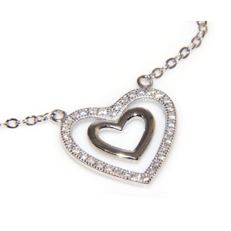 NSA|Collana argento 925 con cuore doppio di zirconi microsetting collier donna