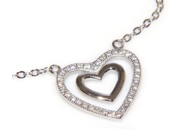 NSA|925 silver necklace with double heart of zircons microsetting collier woman