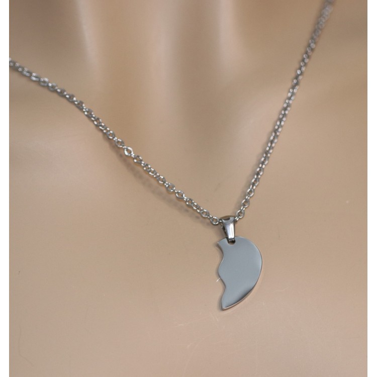 NonSoloArgenti |pair of his and hers broken heart necklaces 2 complete necklaces with free engraving steel