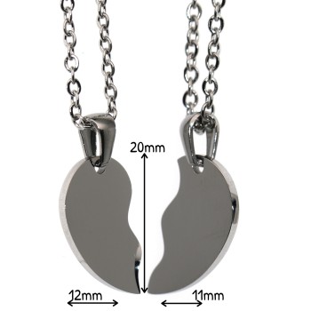 NonSoloArgenti |pair of his and hers broken heart necklaces 2 complete necklaces with free engraving steel