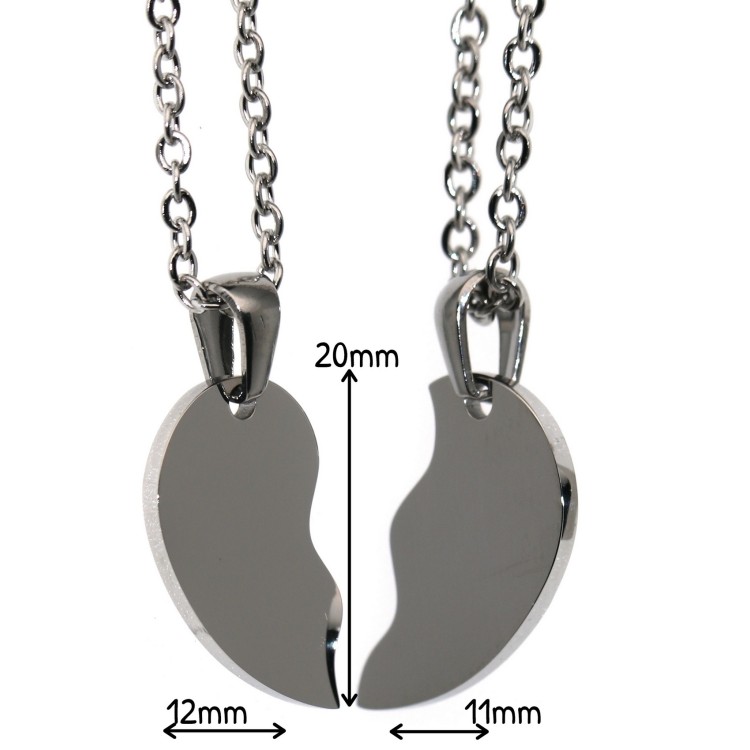 NonSoloArgenti |pair of his and hers broken heart necklaces 2 complete necklaces with free engraving steel
