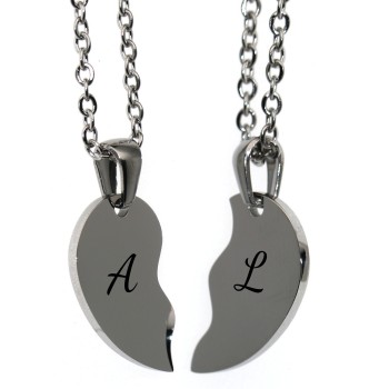 NonSoloArgenti |pair of his and hers broken heart necklaces 2 complete necklaces with free engraving steel